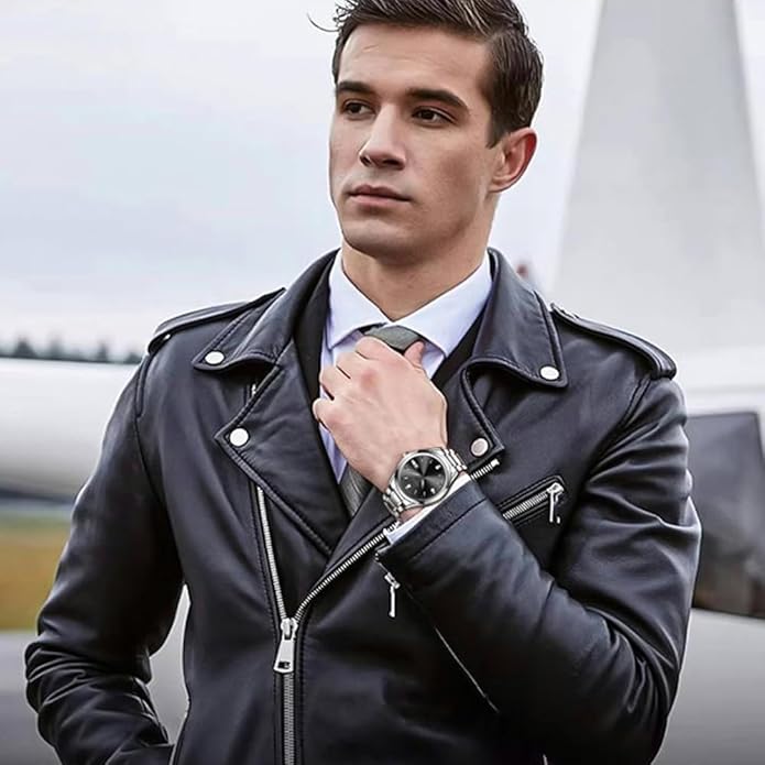 Mens Silver Watch Luxury Minimalist Dress Watch Classic Waterproof Watches for Men Analog Quartz Stainless Steel Men's Wrist Watches with Date Luminous Relojes para Hombres