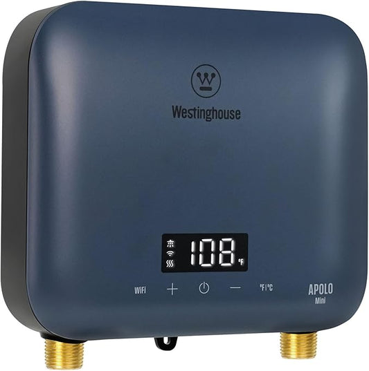 Westinghouse Apolo Mini 8kW Tankless Water Heater Electric, 240V Instant Hot Water, Smart WiFi Control, Compatible with Alexa & Google Home, Deep Blue