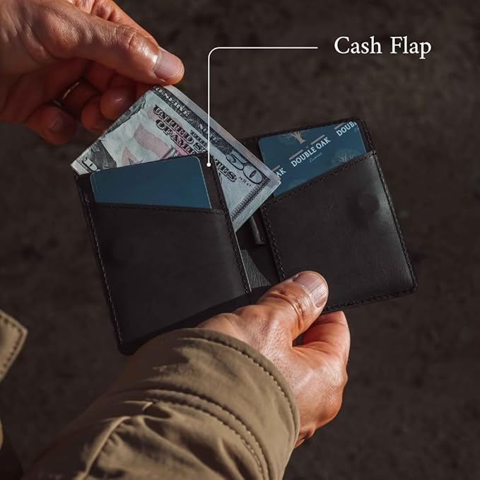 CLOUD Wallet Slim Minimalist — Magnetic Closure, Lightweight Design, Quick Access Pull Tab - Top Grain Leather Front Pocket Wallet (Black)