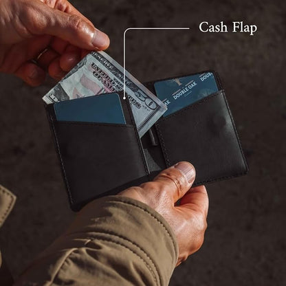 CLOUD Wallet Slim Minimalist — Magnetic Closure, Lightweight Design, Quick Access Pull Tab - Top Grain Leather Front Pocket Wallet (Black)