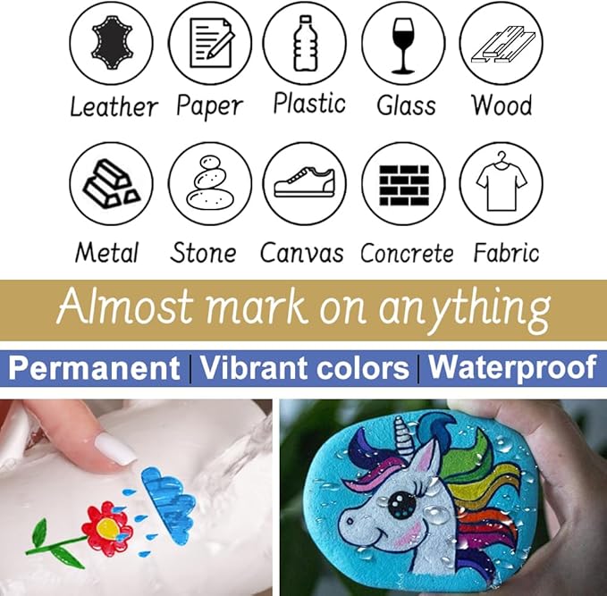 Overseas Paint Pens Paint Markers, 6 Colors Oil Based Permanent Markers, Medium Tip, Quick Dry and Waterproof Assorted Color Marker Pen for Metal, Wood, Plastic, Rock, Canvas, Glass, Rubber