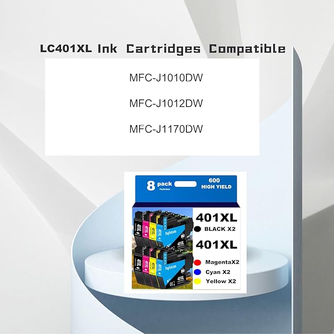 LC401XL Ink Cartridges for Brother Printer Compatible LC401 Ink Cartridges for MFC-J1010DW MFC-J1012DW MFC-J1170DW Printer 8 Pack (2 Black, 2 Cyan, 2 Magenta, 2 Yellow)