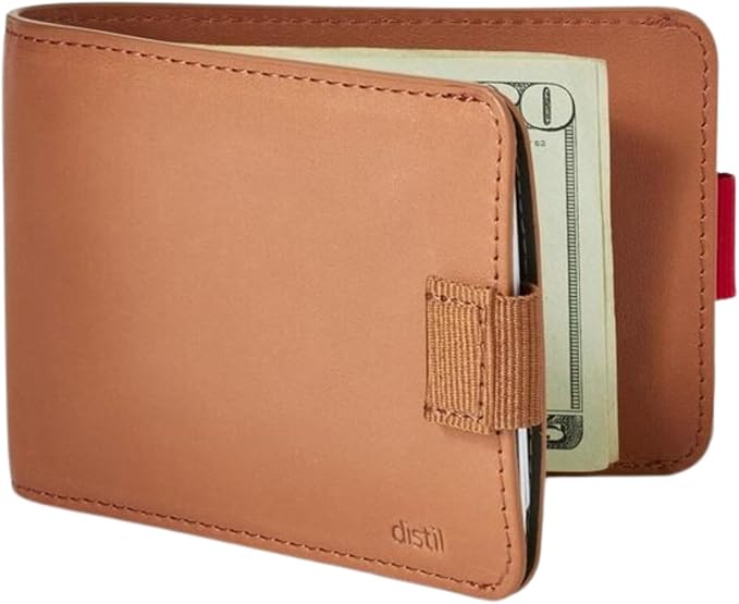 Distil Union Wally Classic RFID Wallet - No ID Window - Slim Bifold Wallet for Men with Money Clip, Premium Leather – Minimalist RFID Card Holder - Holds 12 Cards & 30 Bills - Brown