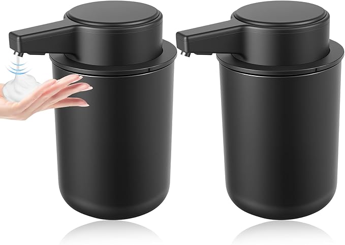 2 Pack Automatic Foaming Soap Dispenser, 10.5oz Touchless Electric Hand Soap Dispenser, Rechargeable Foam Pump for Kitchen Sink, Modern Black (Black)