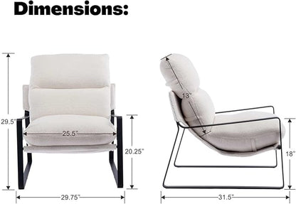LukeAlon Modern Sherpa Accent Armchair, Upholstered Living Room Chair with Metal Base Thickened Cushion Single Sofa Chair Comfy Lounge Chair for Bedroom Living Room, White