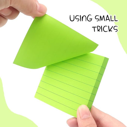 Lined Sticky Notes 3x3 Sticky Notes with Lines Self-Stick Notes Bright Color 4 Pads 90 Sheets/Pad (Green)