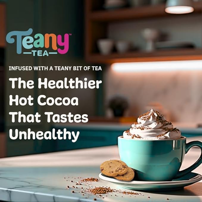 Teany Tea Organic Milk & Cookies Hot Cocoa - Everyday Hot Cocoa, Delicious, Kid Friendly, Tea Infused, Bedtime Dessert, Travel Ready, Hot Cocoa On The Go, 6 Individual Sticks Per Pouch