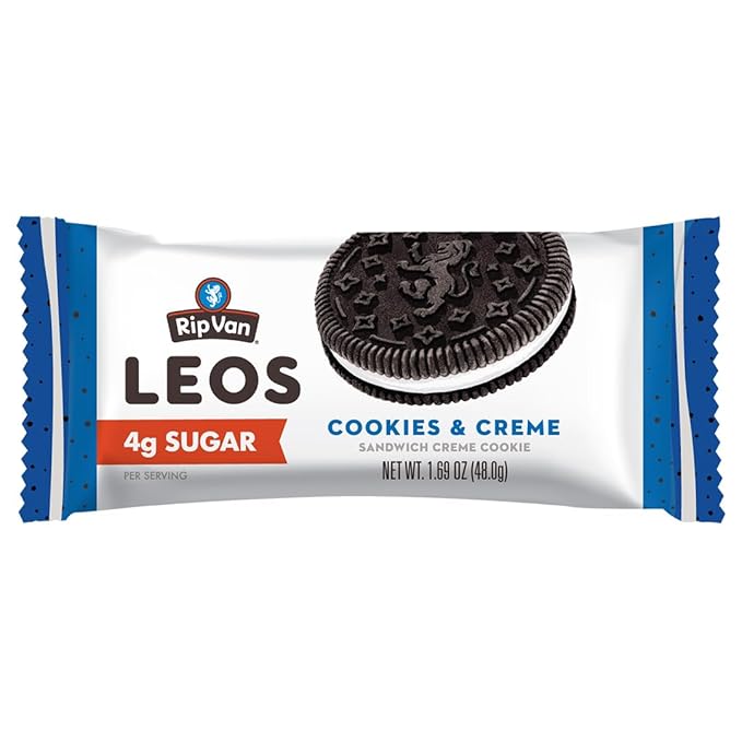 Rip Van LEOs - Cookies and Cream Sandwich Cookies - Low Sugar Snack Cookies - Low Carb Snack - Diabetic Snacks - 40 Low Sugar Cookies (10 Packs of 1.69oz)