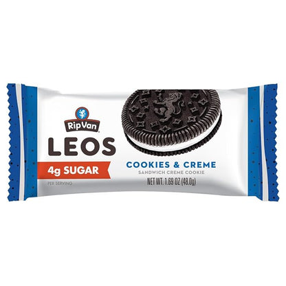 Rip Van LEOs - Cookies and Cream Sandwich Cookies - Low Sugar Snack Cookies - Low Carb Snack - Diabetic Snacks - 40 Low Sugar Cookies (10 Packs of 1.69oz)