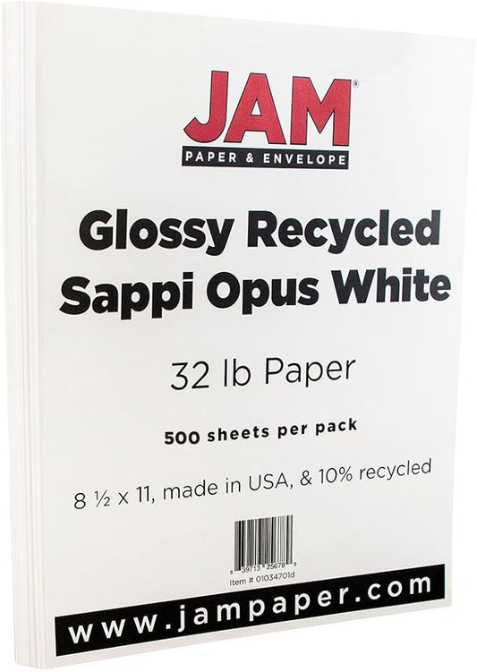 JAM PAPER Glossy 32lb 2 Sided Paper - 120 gsm - 8.5 x 11 - White - 500 Sheets/Ream