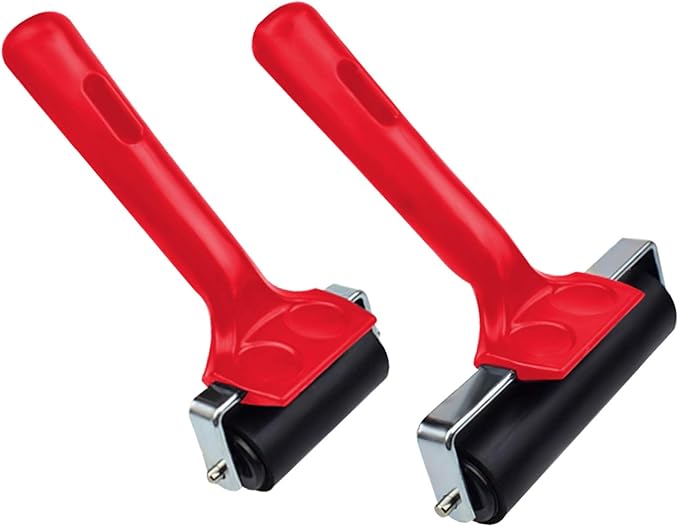 2 Pcs Rubber Roller, Hard Rubber Brayer Glue Roller for Construction Tools Printmaking Stamping Wallpaper Gluing Application, 3.8" and 2.2" (Red)
