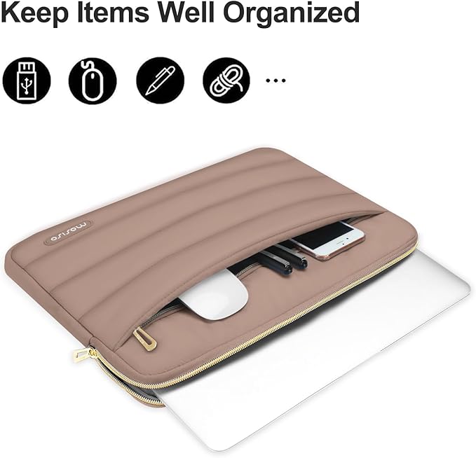 MOSISO 13.3 inch Laptop Case, 13-13.3 inch Puffy Laptop Sleeve Compatible with MacBook Air 13 13.6 M4 M3 M2 M1/Pro 13/Pro 14, HP Dell ASUS Lenovo,Polyester Horizontal Bag with Small Case, Brown