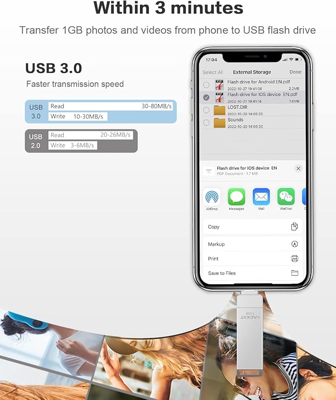MFi Certified 512GB Flash Drives 3.0 High Speed 3ni1 USB Stick External Storage Compatible for iPhone/PC/iPad/Android/More Devices for Photos and Videos Transfer Storage Backup(512-Silver)