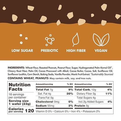 Rip Van Keto Wafer Cookies - Healthy Snacks - Non GMO Snack - Keto Snacks - Low Carb, Low Sugar (2g), Low Calorie and Vegan Snack - 16 Count (Dark Chocolate Peanut Butter)