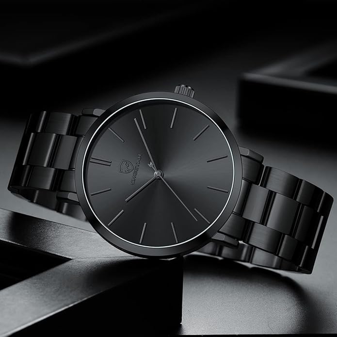 GOLDEN HOUR Men's Watches Slim Minimalist Runway Plated Stainless Steel Quartz Analog Watch