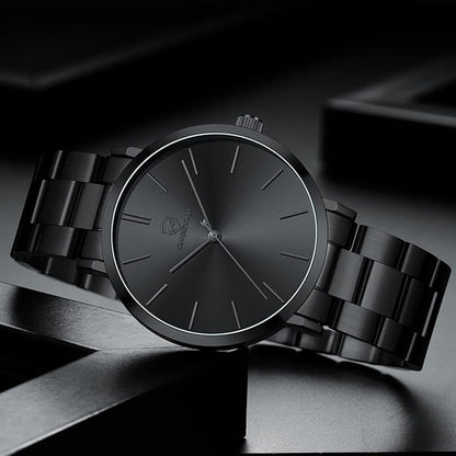 GOLDEN HOUR Men's Watches Slim Minimalist Runway Plated Stainless Steel Quartz Analog Watch