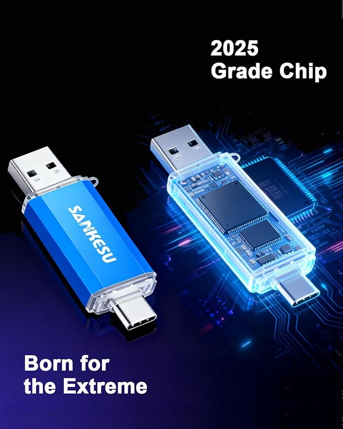 2 Pack 128GB USB C Flash Drive 120MB/s, 3.0 Jump Drive USB-A & Type-C OTG Memory Stick, Dual Thumb Drive for PC/Laptop/Type C Cell Phone and Tablet (Silver/Blue)