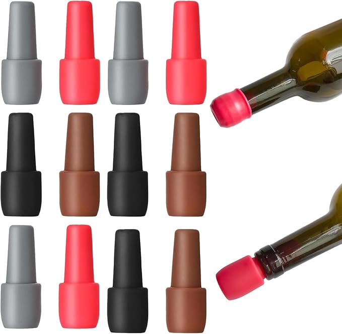 Silicone Wine Stopper for Wine Bottles, 2026 New Reusable Sparkling Wine Bottle Stopper, Seal Bottle Cover Caps to Keep Wine Fresh, Beer Champagne Stopper Home Use (12 pcs)