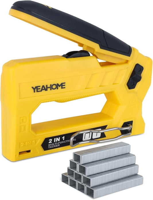 YEAHOME 2 in 1 T50 Heavy Duty Staple Gun Kit, Upholstery Staple Gun with 1000 T50 Staples of 3/8 Inch, Manual Stapler Gun for Wood, Crafts, Wall, DIY & Professional Use