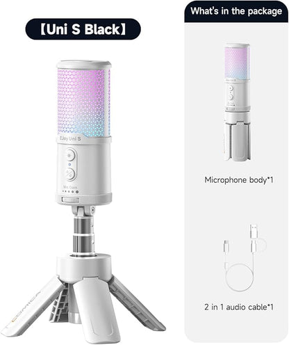 COMICA Ejoy UNI S USB Gaming Microphone for PC, RGB Cardioid Condenser Mic with Tripod Stand, 48kHz/24bit, Noise Cancellation, Streaming Mic for Recording, Podcast, Twitch, Discord, Computer, PS5, PS4