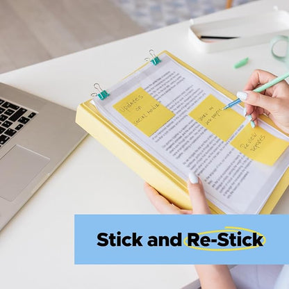 Post-it 100% Recycled Paper Super Sticky Notes, 2X The Sticking Power, 3x3 in, 24 Pads/Pack, 70 Sheets/pad, Canary Yellow (654R-24SSCY-CP)