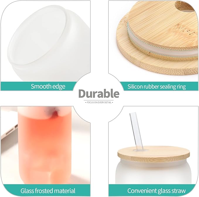 12 Pack Sublimation Glass Cups Frosted 16oz Blanks Beer Can Borosilicate Glasses Tumbler with Bamboo Lids and Straws for Beer, Juice, Soda, Iced Coffee, Drinks