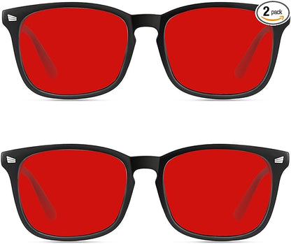 Red Lens Glasses Blue Light Glasses for Men Women - 99.9% Red Glasses Blue Light Blocking for Computer,Gaming,TV,Phone Screens - 2 Pair