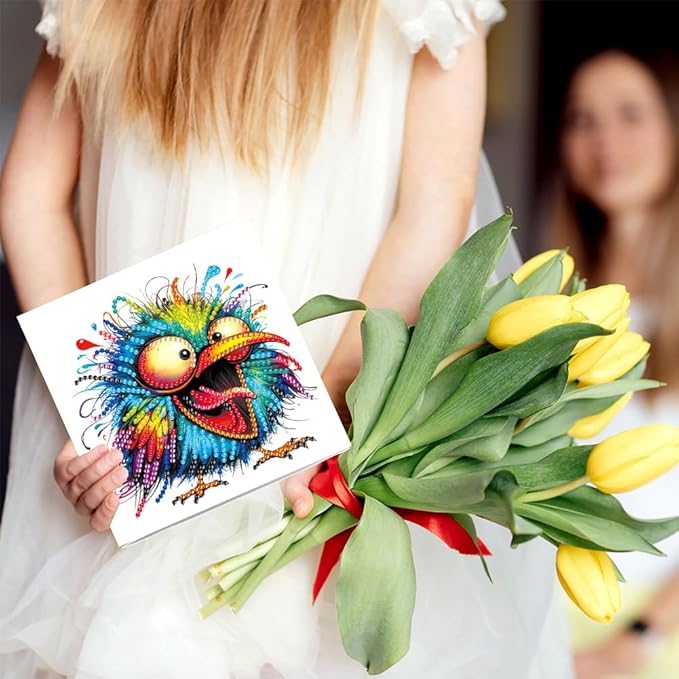 6PCS Diamond Art Painting Greeting Card Set, Bird Pattern DIY Cards with Envelopes for Xmas Birthdays Special Occasion Blessing