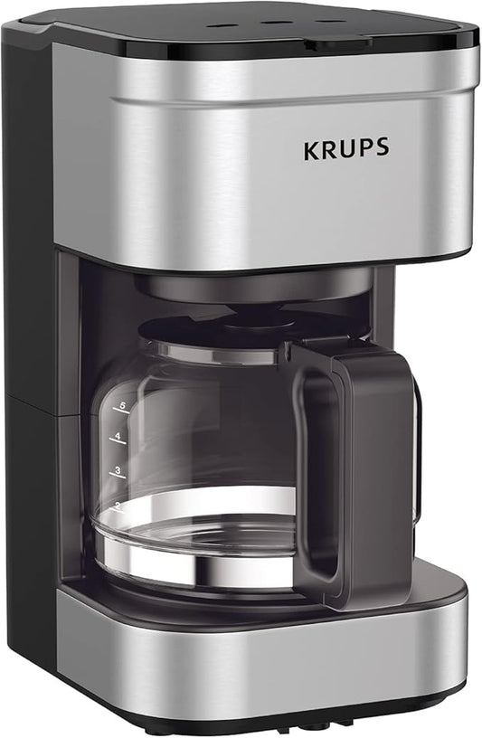 KRUPS Simply Brew Compact 5 Cup Coffee Maker: Stainless Steel Design, Pause & Brew, Keep Warm, Reusable Filter, Drip-Free Carafe