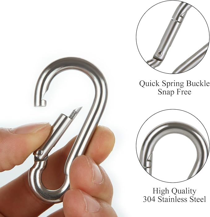 24 PCS M6 x 2-3/8 Inch Carabiner Clips Heavy Duty Spring Snap Hooks Stainless Steel Carabiner Clip Mini Carabiner Clips Quick Link Clip for Keychain Camping Hiking Fishing Dog Leash Keys, Silver