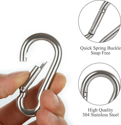 24 PCS M6 x 2-3/8 Inch Carabiner Clips Heavy Duty Spring Snap Hooks Stainless Steel Carabiner Clip Mini Carabiner Clips Quick Link Clip for Keychain Camping Hiking Fishing Dog Leash Keys, Silver