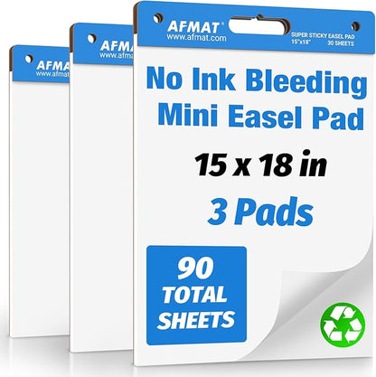 AFMAT Sticky Easel Pads, 15 in x 18 in Anchor Chart Paper, Ink Bleed-Through Resistant Flip Chart Paper for Office/Classroom/Whiteboard/Wall/Windows, 30 Sheets/Pad, 3 Pads