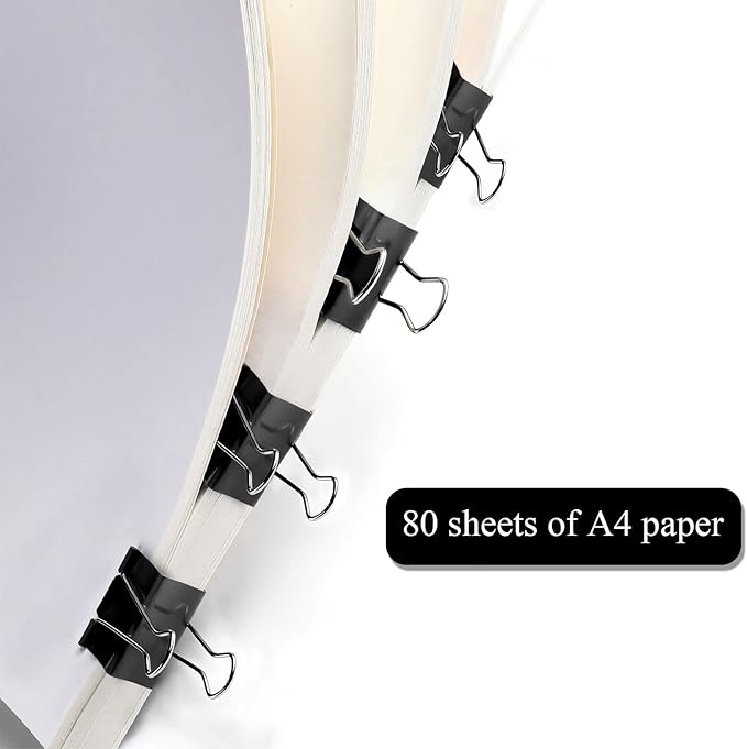 JANYUN Medium Binder Clips, 150Pcs 25mm/1 Inch Large Paper Clamps Metal Clips for Office School Home Supplies (Black)
