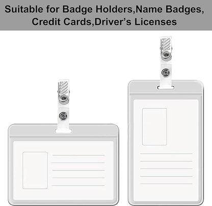 Happy Trees 200 Pcs Metal Badge Clips with Clear PVC Straps, ID Holder Clip for Badge Holders, Name Tags, ID Cards, Work Badges