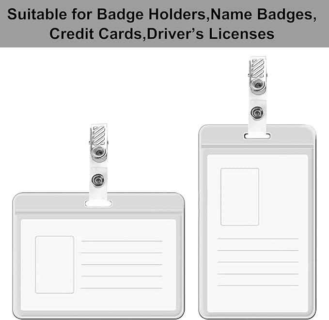 Happy Trees 50 Pcs Metal Badge Clips with Clear PVC Straps, ID Holder Clip for Badge Holders, Name Tags, ID Cards, Work Badges