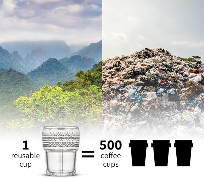 13oz/400ml Glass Water Tumbler with Straw and Lid Sealed Carry On Thick Wall Iced Coffee Cup Glass Cup for Water, Iced Tea Fruit Juice Etc (WTS)