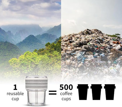 13oz/400ml Glass Water Tumbler with Straw and Lid Sealed Carry On Thick Wall Iced Coffee Cup Glass Cup for Water, Iced Tea Fruit Juice Etc (WTS)