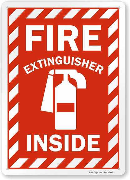 SmartSign 14 x 10 inch “Fire Extinguisher Inside” Metal Sign with Pre-cleared Holes, 40 mil Laminated Rustproof Aluminum, Red and white, Made in USA