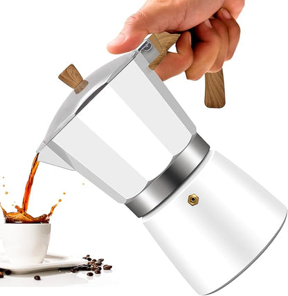 6 Cup Aluminum Moka Pot Classic Stovetop Espresso Coffee Maker 300ml 10oz Coffeemaker Percolator Mocha Express Preferred Cafe Makers for Italian and Cuban Café Brewing White