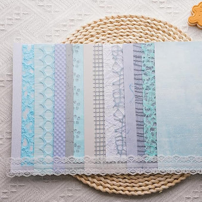 15Pcs Handmade Scrapbook Art Paper Craft Textured Paper Colorful A5 sheet Mesh Special Mix for Scrapbooking Junk Journal Journaling Supplies DIY Materials,5.8x8.2 inches (Blue)