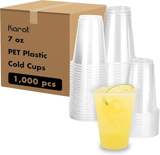 Karat [1000 ct] 7oz Plastic Cups, Clear Disposable Cold Cup for Iced Coffee, Smoothies, and More, 74mm (C-KC7)