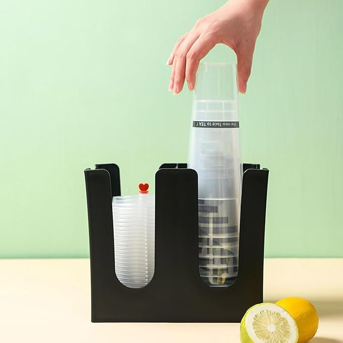 Tirifer 2 Pack Disposable Paper Cup Dispenser, 2 Compartment Coffee and Lid Storage Organizer Holder for Countertop Bar Restaurant Breakroom, Black