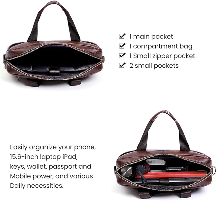 Genuine Leather Business Briefcase Laptop Handbag, Crossbody, Premium Quality, Spacious Design, Versatile Carrying Options