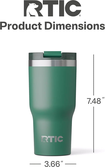 RTIC 20oz Essential Tumbler with Lid, Ceramic Lined, Insulated, Stainless Steel, Metal, Double Wall Vacuum-Insulation, Travel Cup for Iced Coffee, Tea, Hot and Cold Drink, Pine Tree