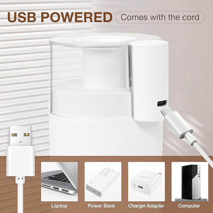 Portable Mini Humidifier, 180ml USB Cool Mist Small Humidifiers for Bedroom, Personal Desktop Humidification for Car Office Travel & Indoor Plants(White)
