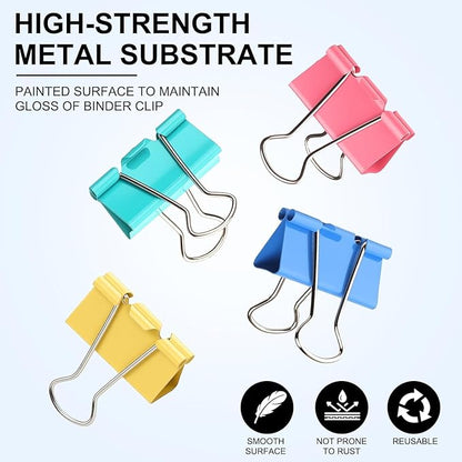 Large Binder Clips 1.6 Inch (60 Pack) Assorted Colors, Colored Binder Clips Paper Clips, Big Paper Clamps, Binder Clips Large Size for Home, School and Office Supplies