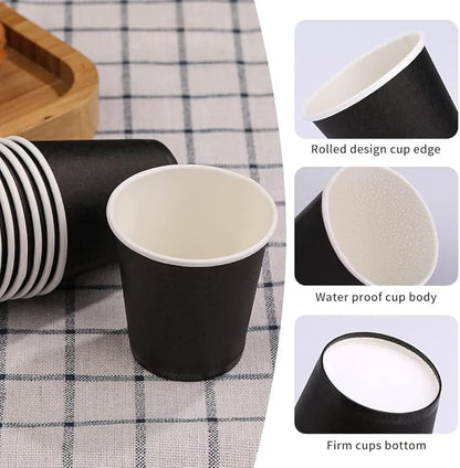 100 Pack 3 oz Paper Cups, Bathroom Moushwash Cups, Disposable Cups, Small Snack Cups for Water, Juice,Candy Ideal for Halloween Party Bathroom and Office (Black)