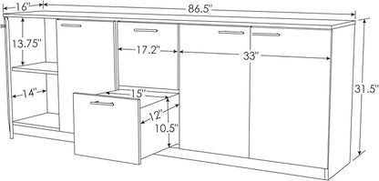 ZURI Furniture Reagan Modern Polished Office Storage and Filing Cabinet Credenza - White