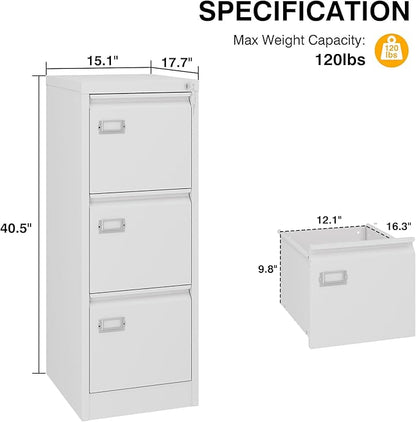 3 Drawer File Cabinet with Lock, Metal Filing Cabinets, Vertical Small Filing Cabinet Steel Lockable Storage Cabinets for Home Office to Organization Hanging Letter/Legal/F4/A4