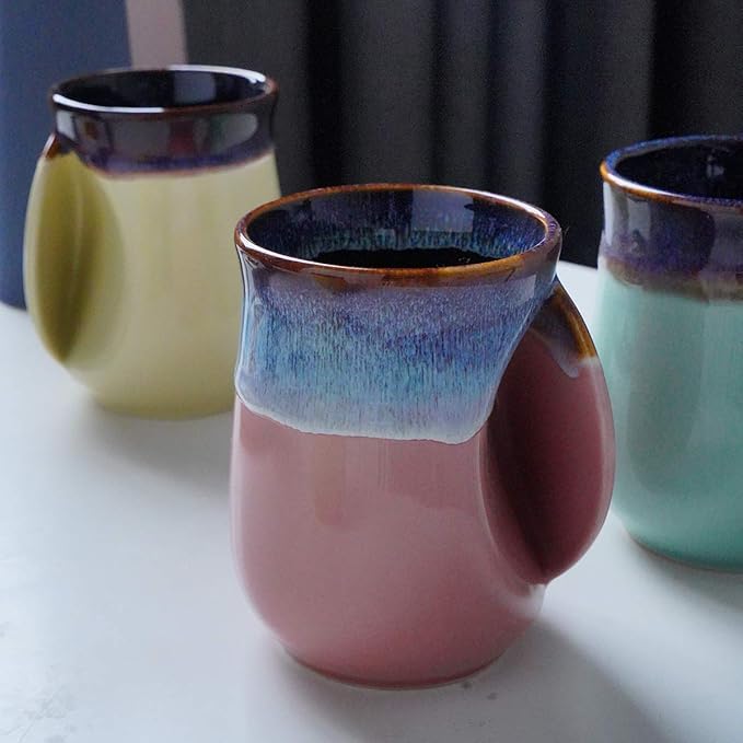 Selamica Ceramic 18oz Novelty Right-handed Handwarmer Mug, Coffee Mug for family friends and couple - Ceylon Green